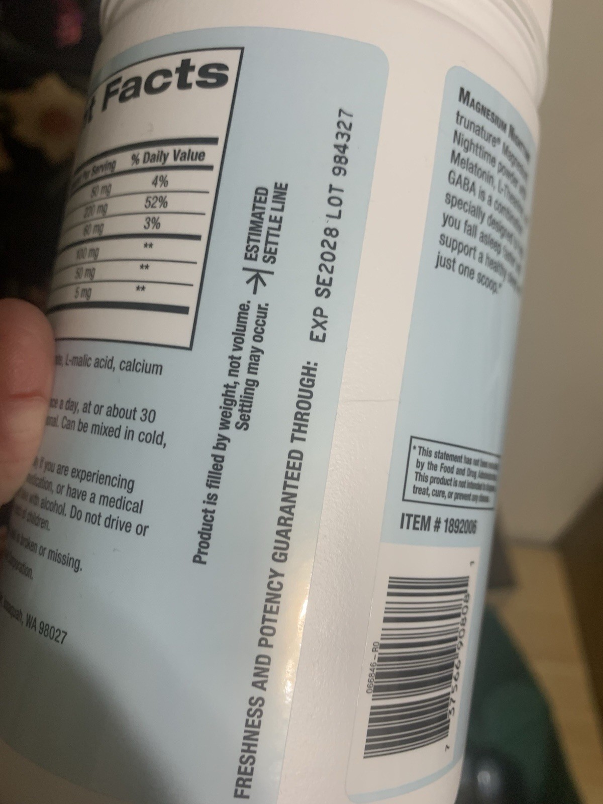 TruNature Magnesium Nighttime Powder 22.4 oz Sealed Exp 09/2028