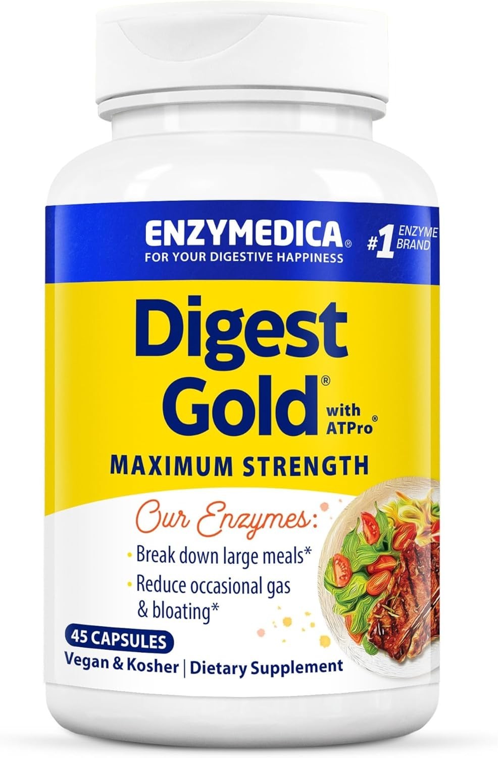 Unflavored Digest Gold + ATPro Capsules for Maximum Digestive Support – 45 Count