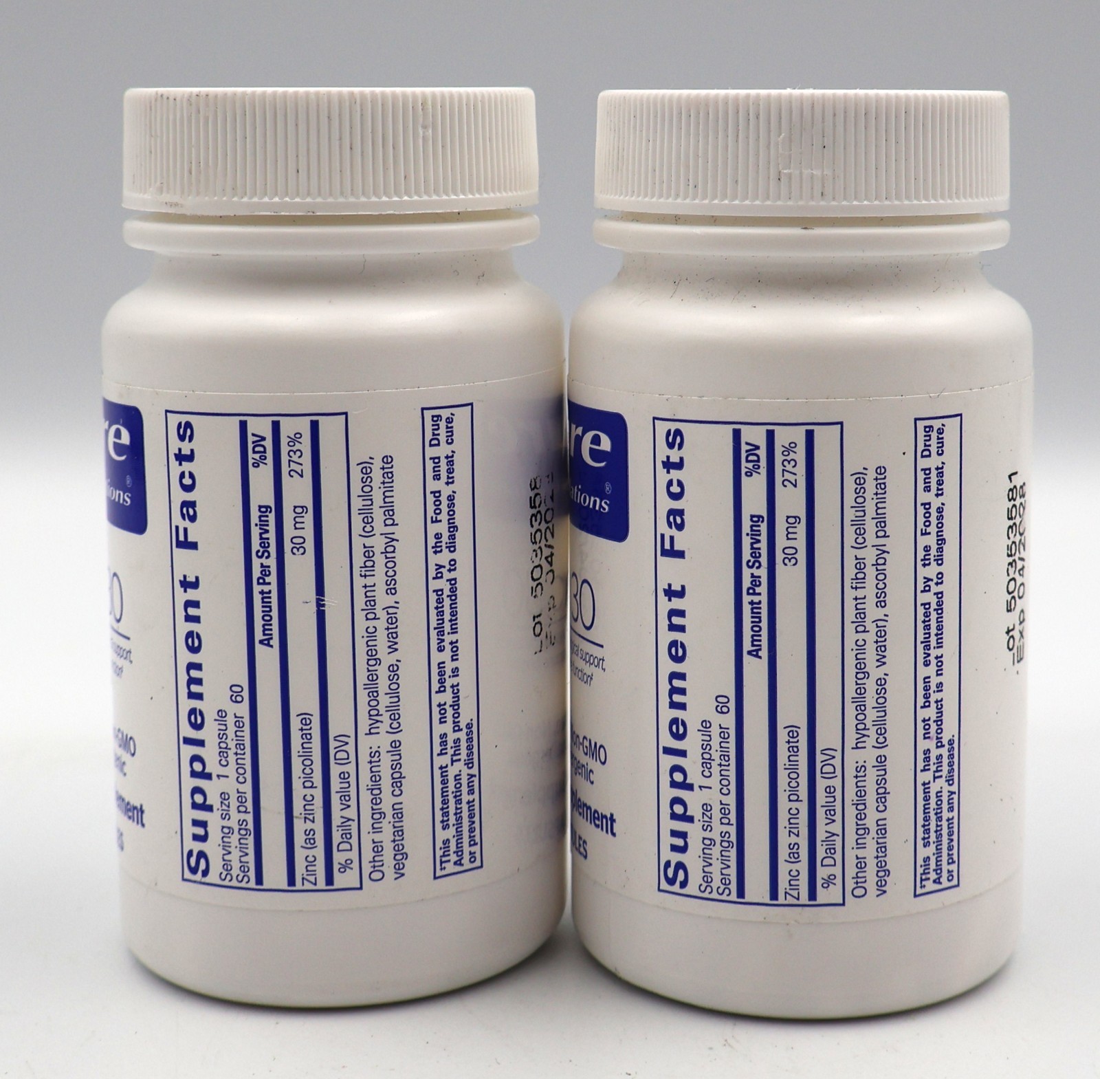 2-PACK – Pure Encapsulations Zinc 30 mg – Dietary Supplement 60 Count BB 04/2028