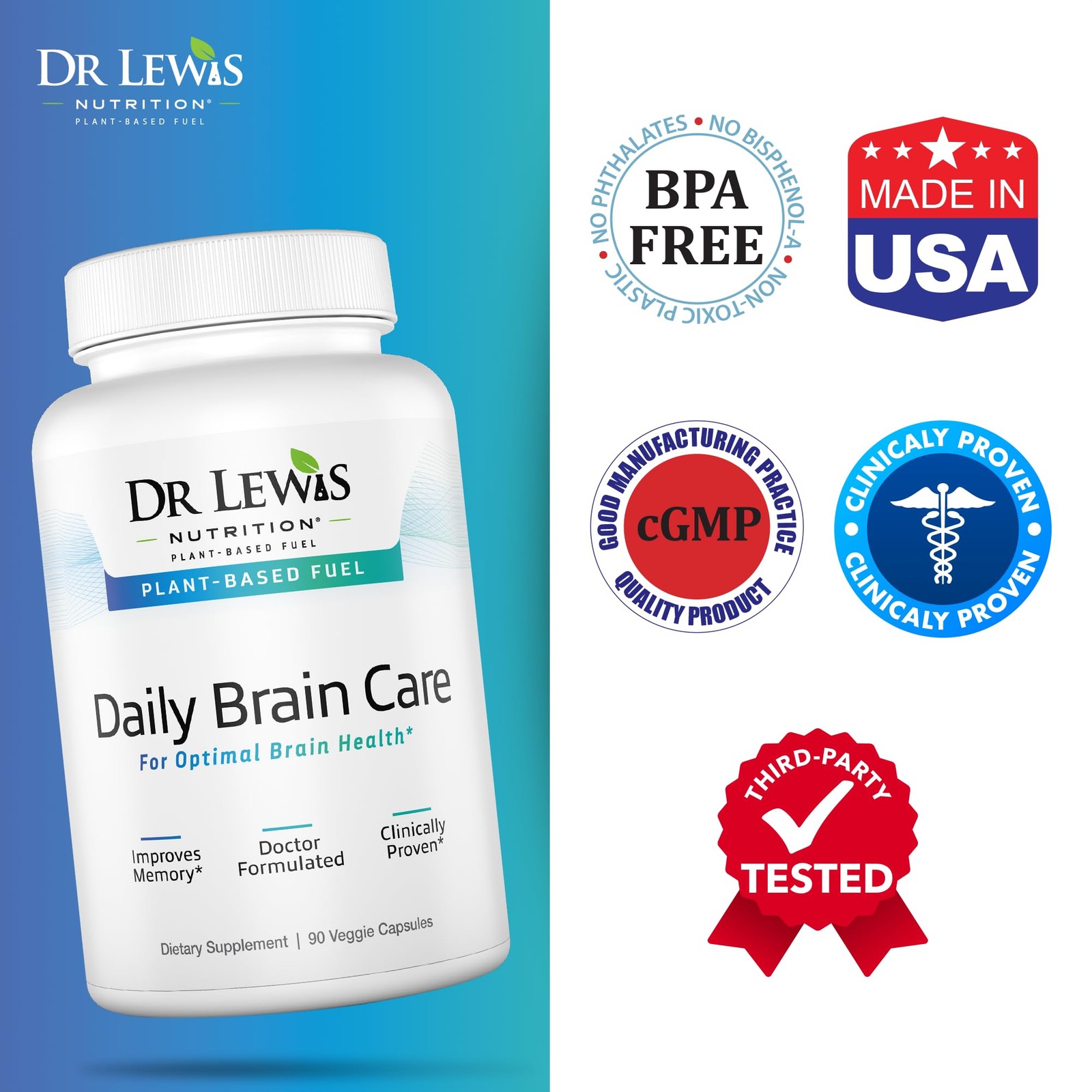 Dr Lewis Daily Brain Care Capsules Brain Supplements for Memory and Focus wi…