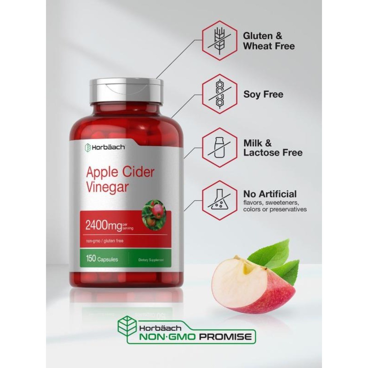 Horbaach Apple Cider Vinegar Capsules | Non-GMO Gluten Free Digestive Support
