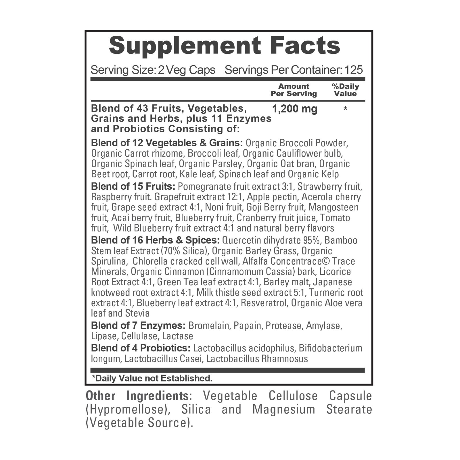 46 Fruits and Veggies Supplement | 250 Vcaps | 11 Enzymes & Probiotics