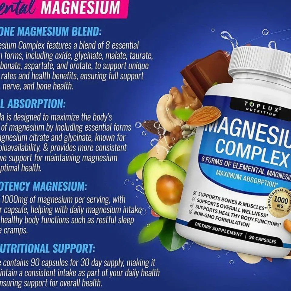 2PACK Toplux 8 Forms Magnesium Complex 1000mg Daily Mineral Health Supplement