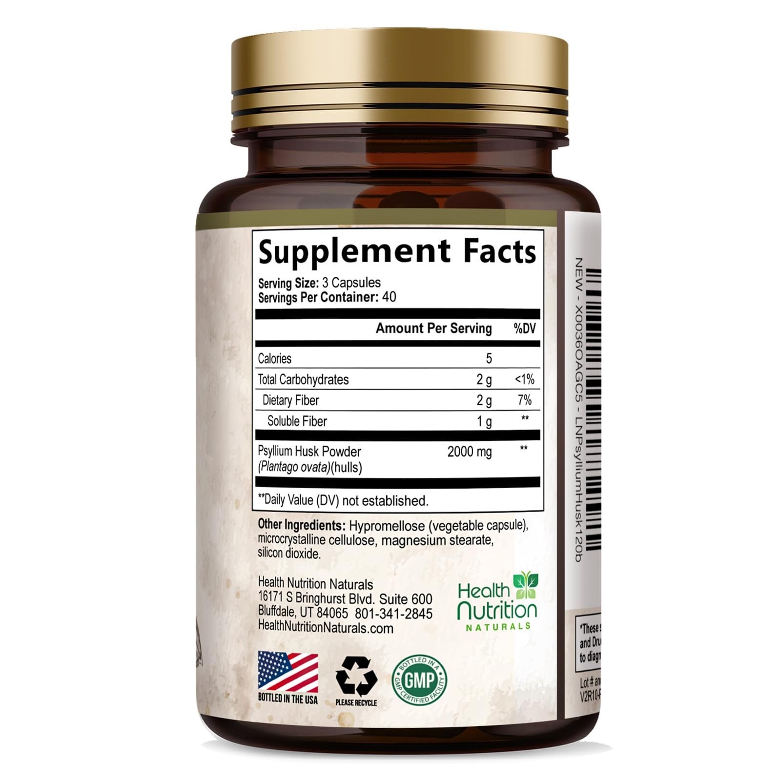 High Absorption Psyllium Husk Capsules 2000mg Daily Fiber Supplement, Psyllium..