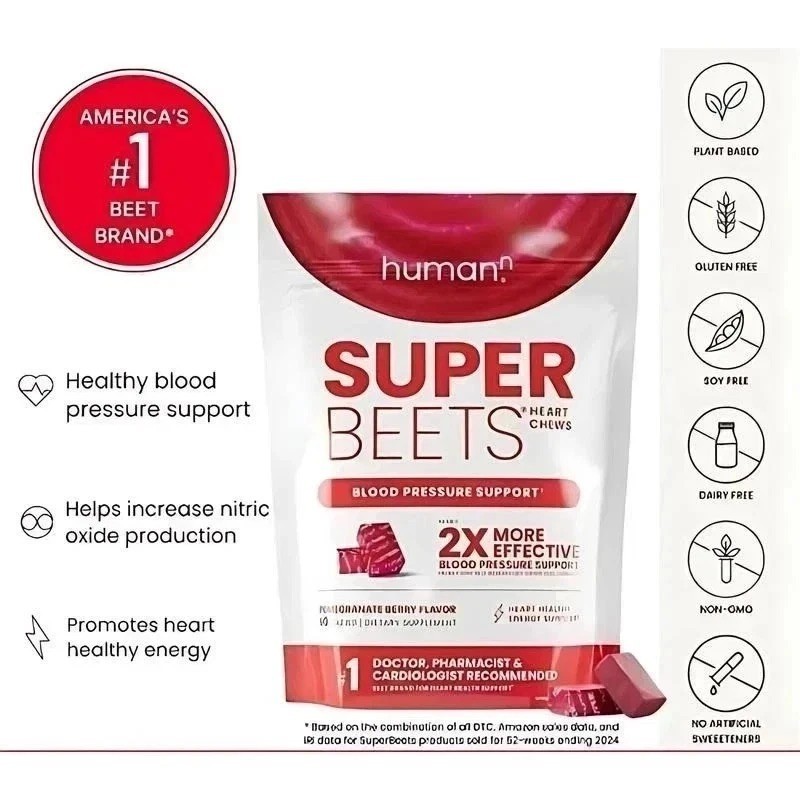 Humann SuperBeets Chews – Nitric Oxide Booster, Blood Pressure Support &60 Count