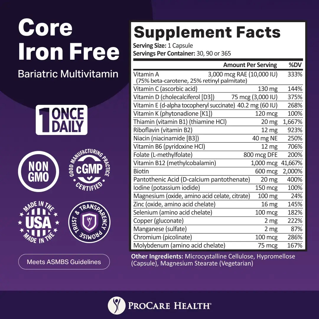 ProCare Health “1 per Day!” Bariatric Multivitamin Capsule – Iron Free