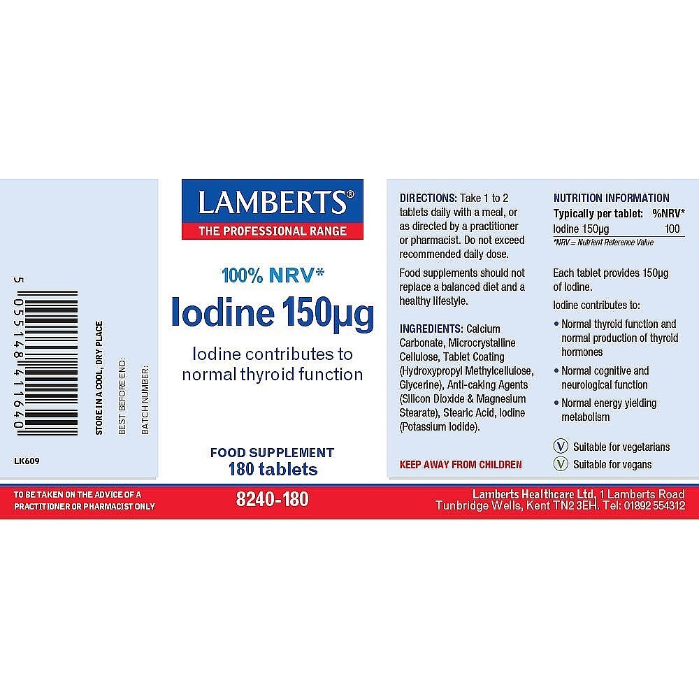 Lamberts Iodine 150ug Tablets (180 ) BBE 05/2028
