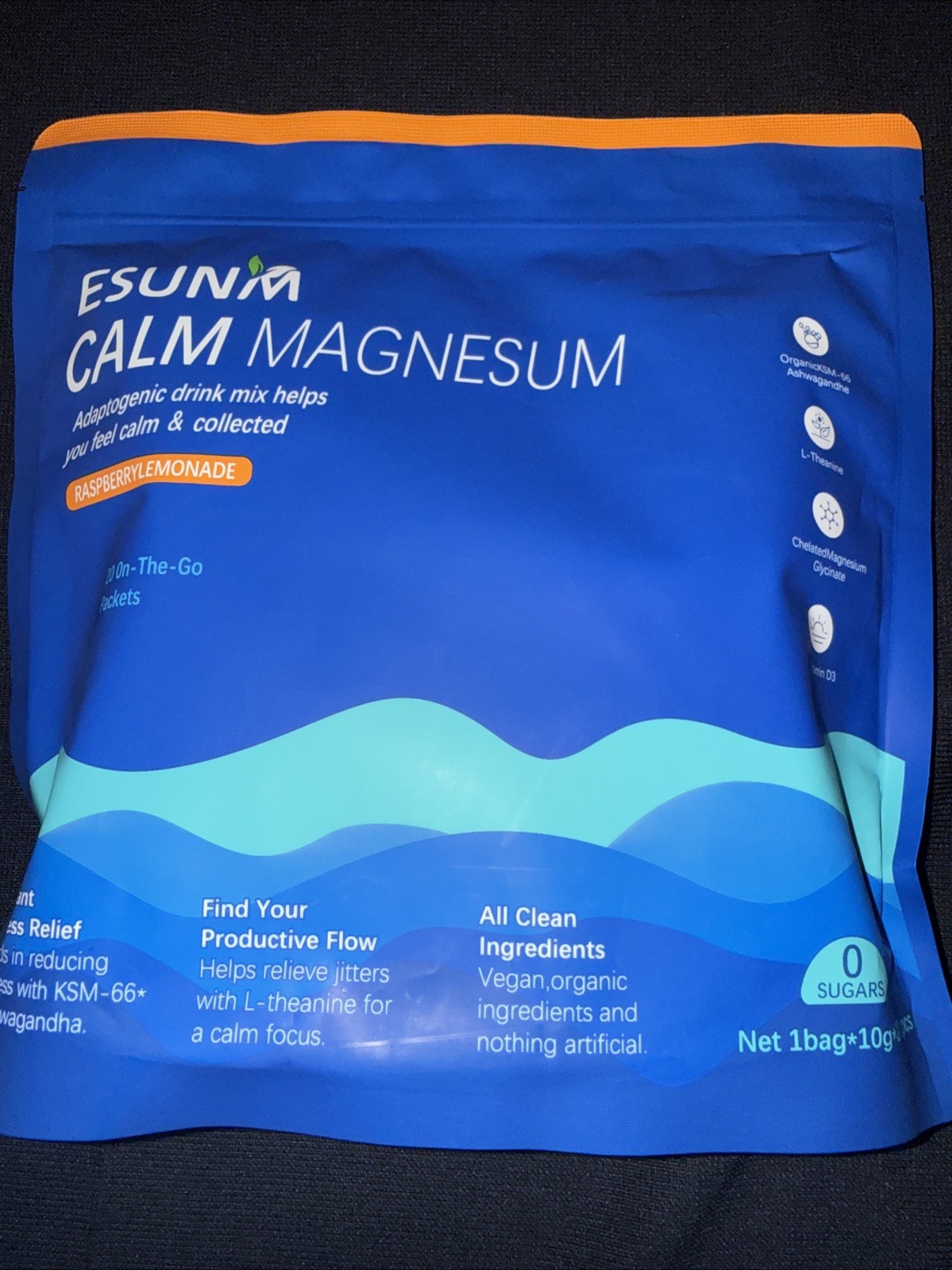ESUNM Calm Magnesum Raspberry Lemonade 20 On Go Packets. Exp 7/22/27