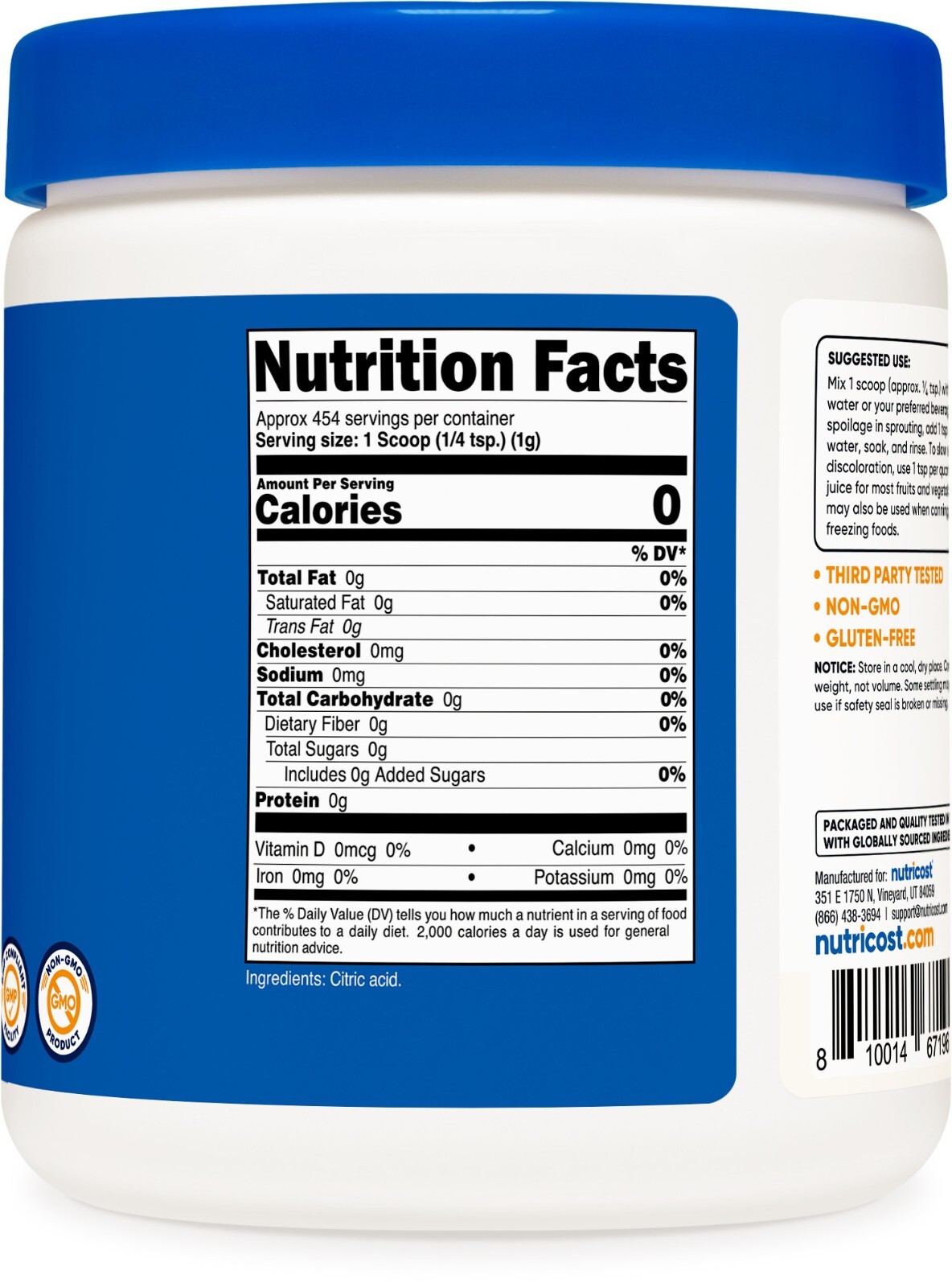 Nutricost Citric Acid Powder (1LB) – 1G Per Serving, Non-GMO, Gluten Free