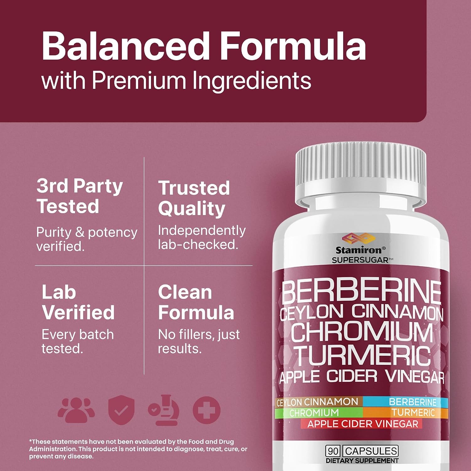 Berberine Complex Ceylon Cinnamon Chromium Berberina Canela Ceilán Cromo-90 Caps