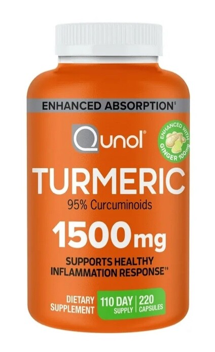 Qunol Turmeric Curcumin 1500mg with Bioprene Capsules – 220 Count EXP 04/2027
