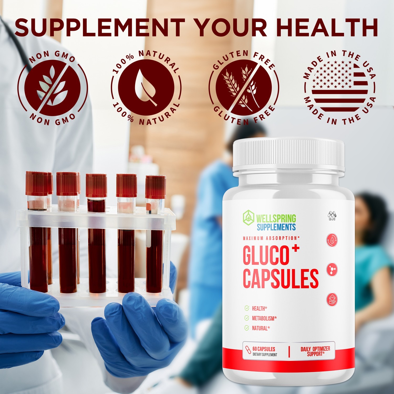 (1 Pack) Gluco+ Advanced Support Blood Sugar Supplement Gluco + 60 Capsules