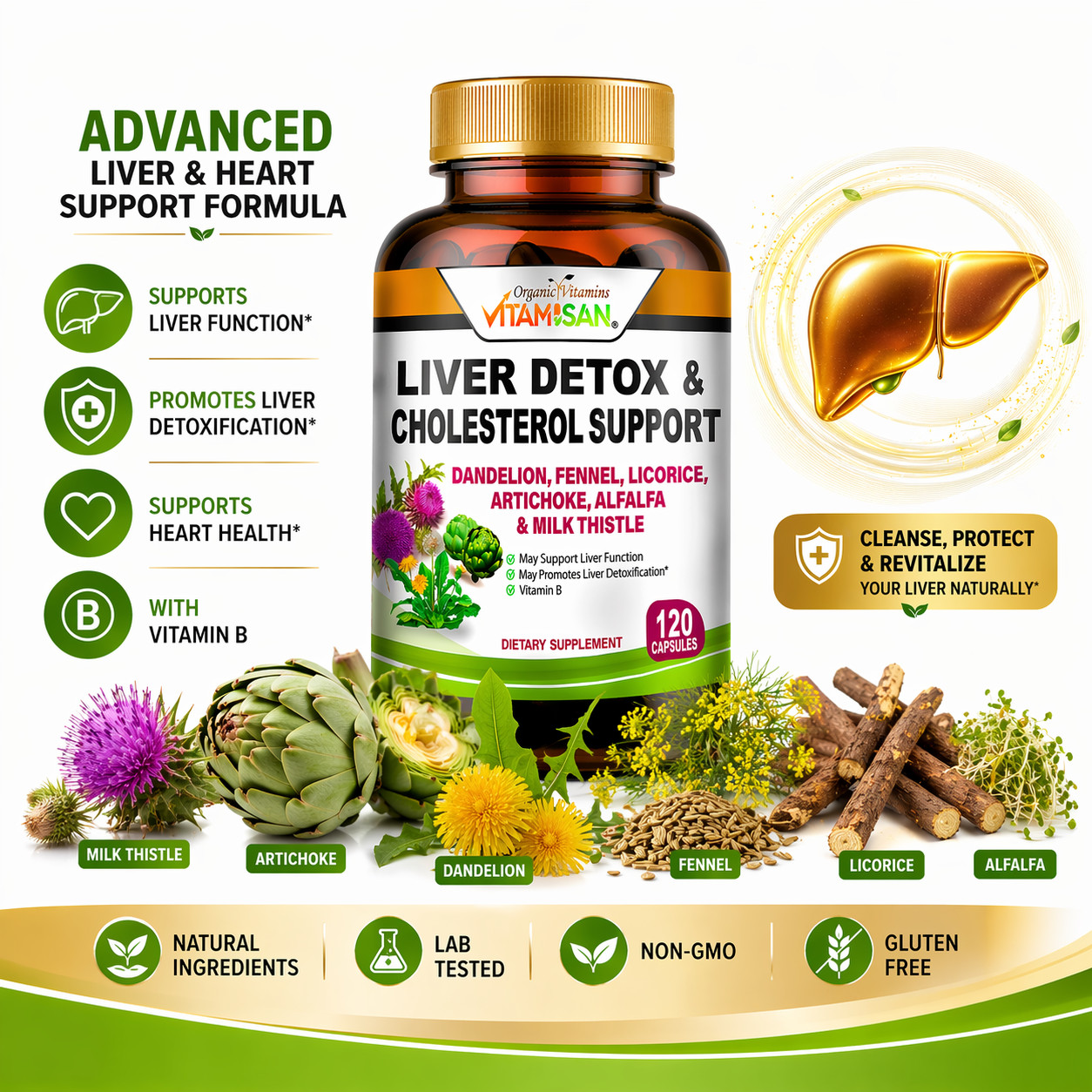 #1 Tablets liver clean health support fat naturals detox cleanse 120 cap