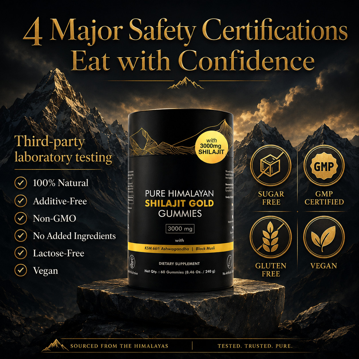 100% Pure Organic Shilajit GOLD Gummies, Ashwagandha, Fulvic Acid& other 3000mg