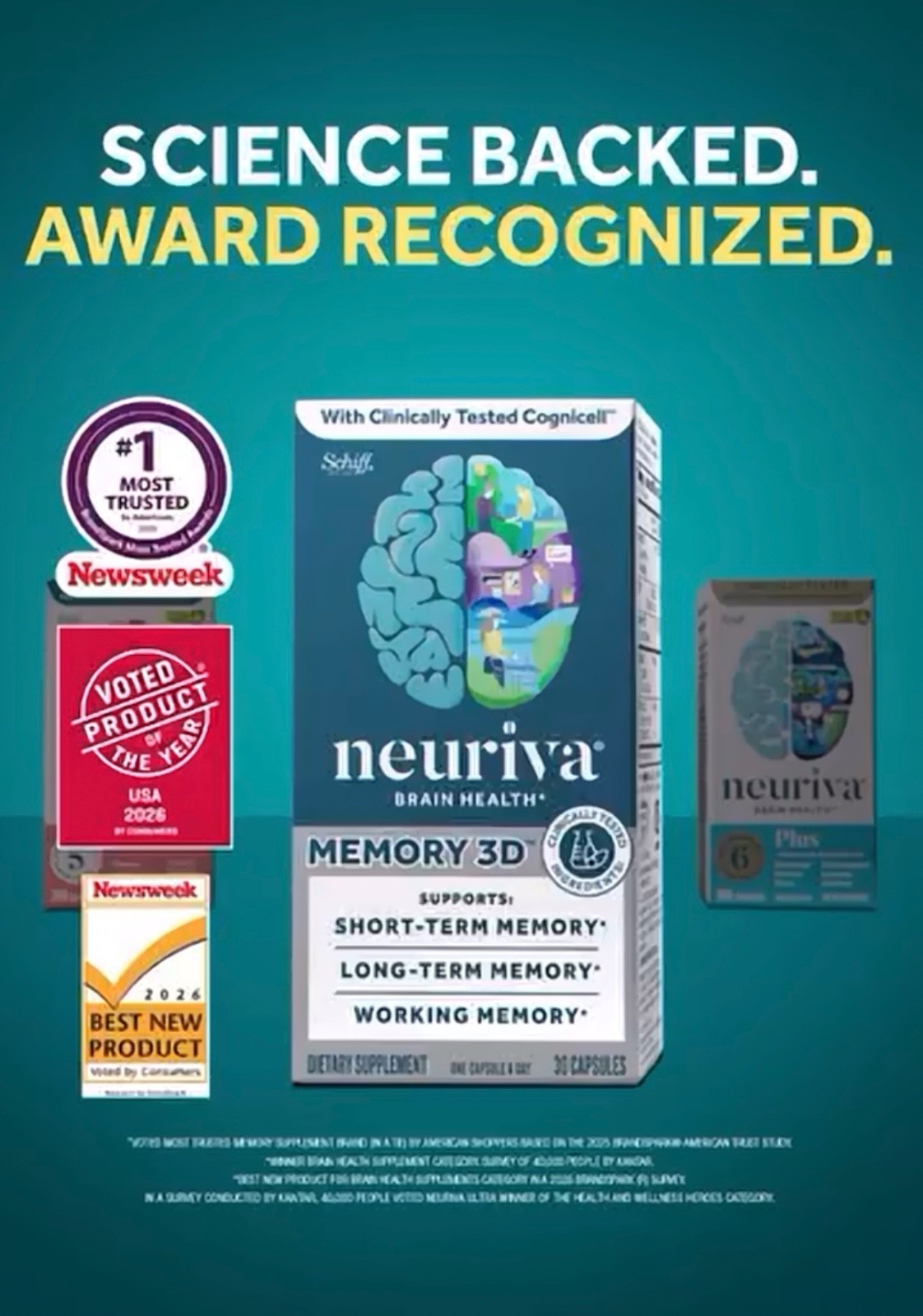 🎁 SCHIFF Neuriva Memory 3D Brain Health Nootropic Supplement S&L Term Mem 05/26