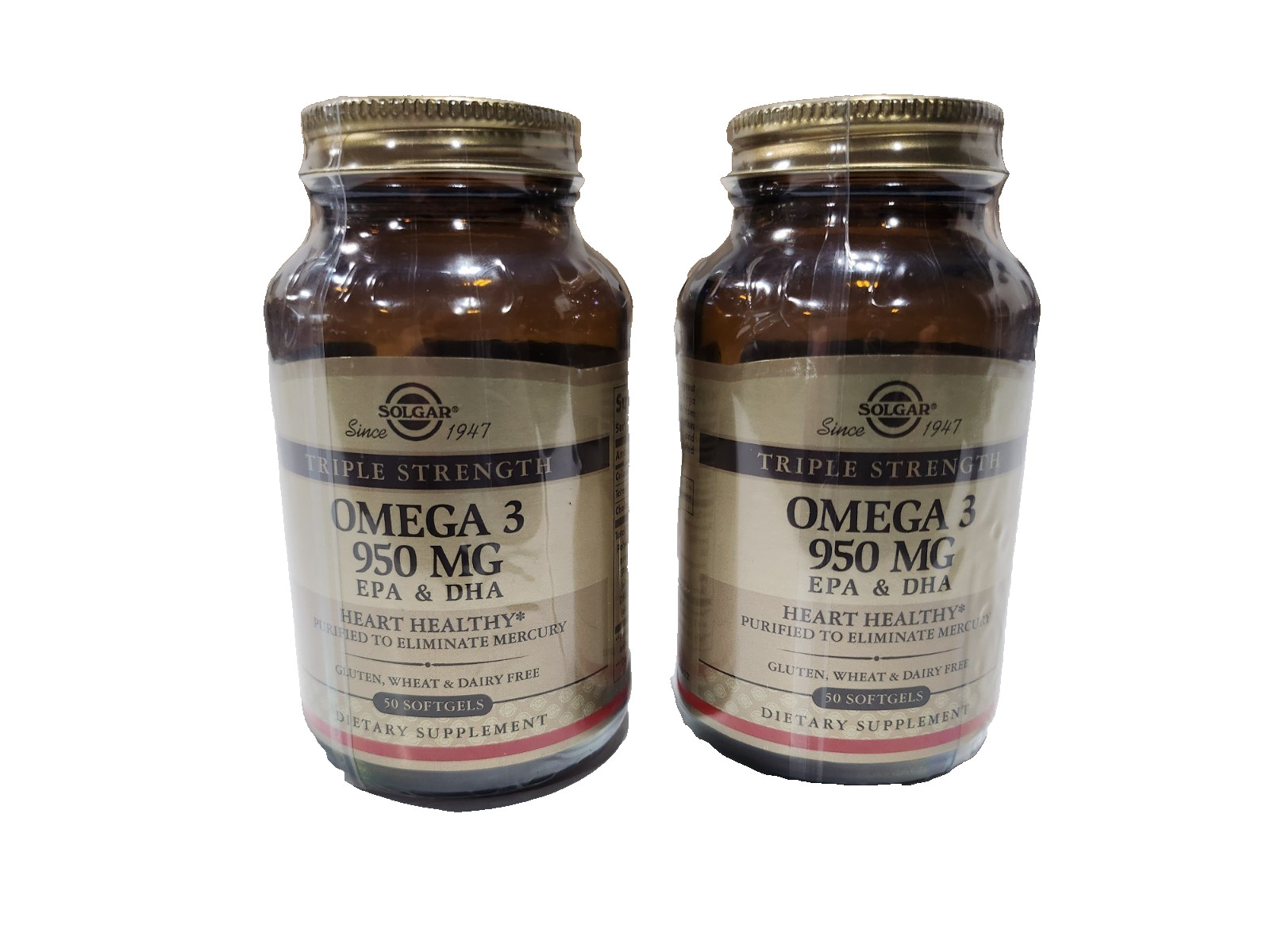 Solgar Triple Strength Omega-3 950 mg 100 Softgels – 2 Bottles Pack-Exp 07/2027