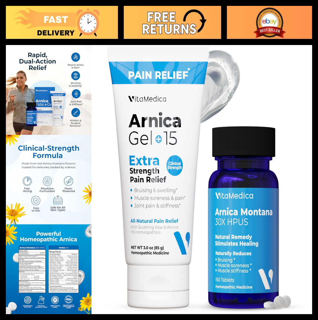 Arnica Montana Tablets & Gel Bundle – Relief for Bruising, Swelling & Soreness,