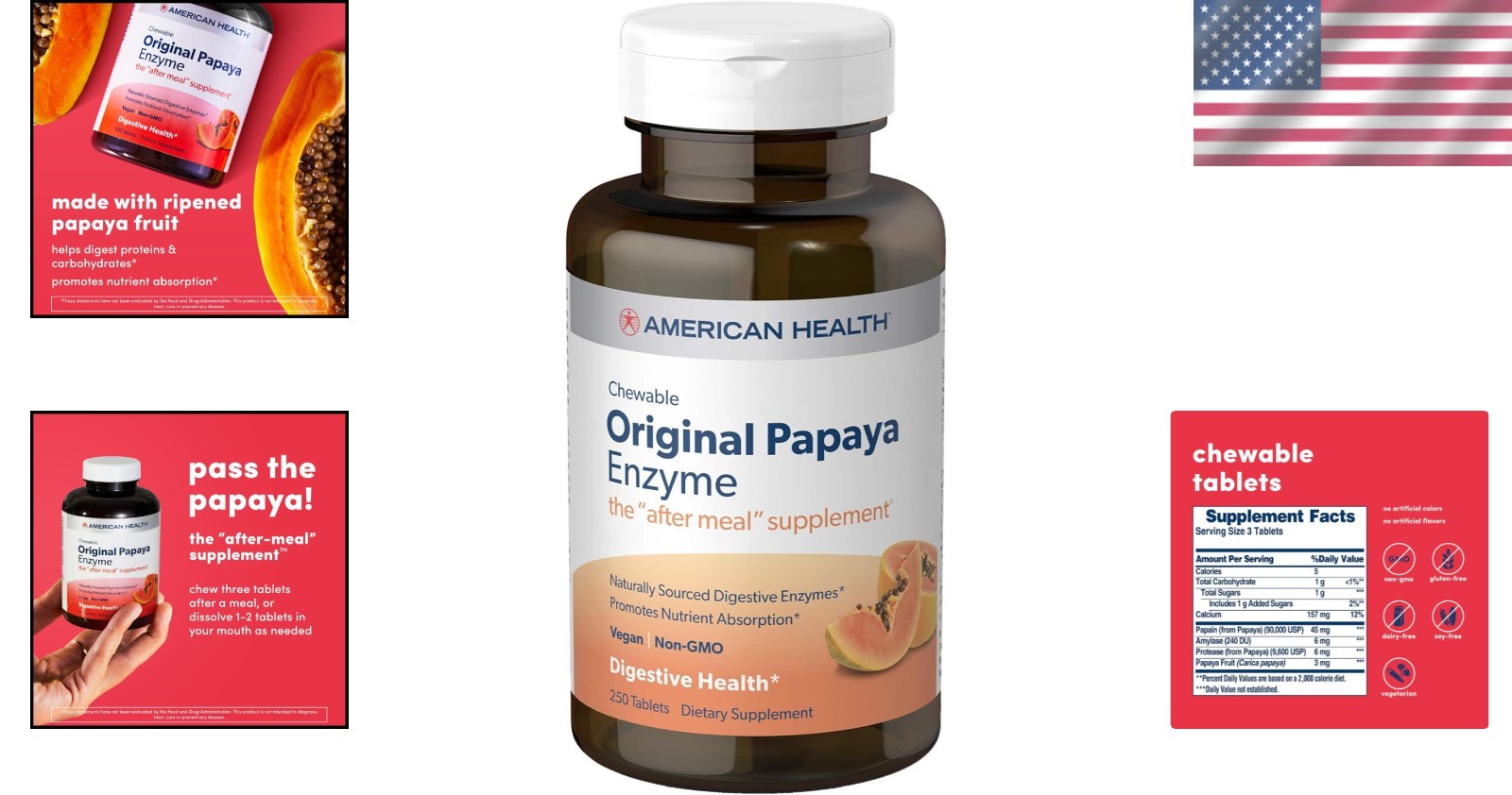 250 Chewable Papaya Enzyme Tablets for Digestive Wellness – & Gluten-Free