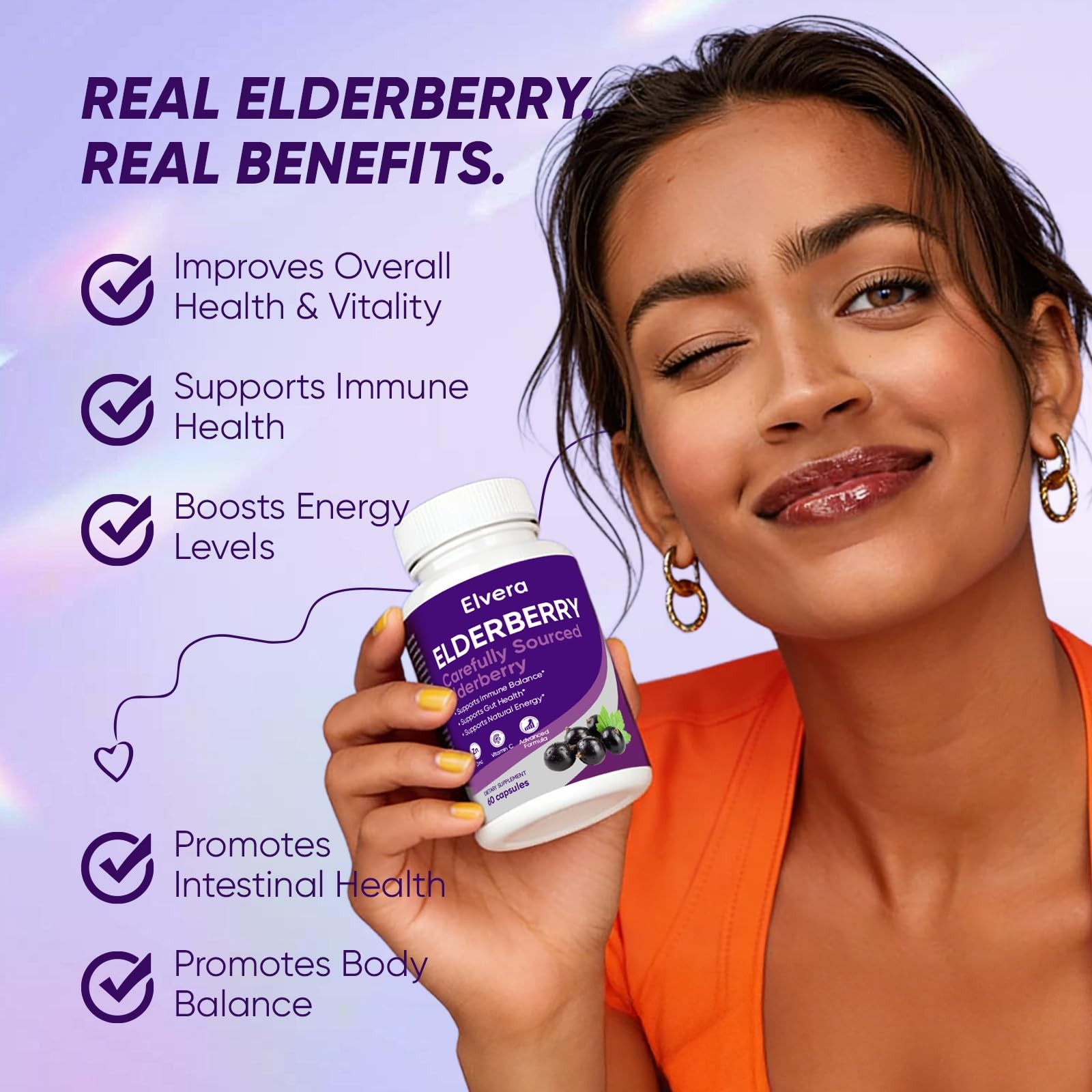 Uozxil Elvera Elderberry Elvera Gut Support Complex1200 Mg Sambucus Elderberry