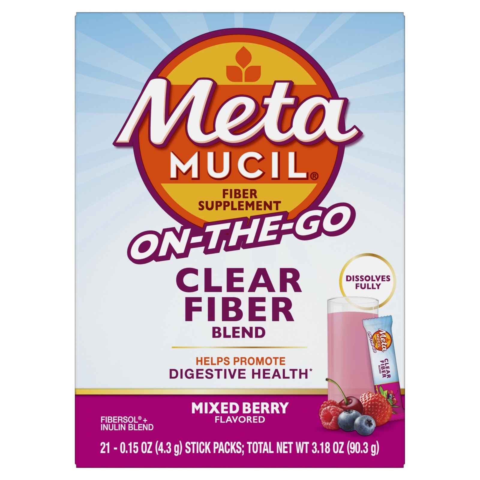 Metamucil Mixed Berry Fiber Powder Sticks 21ct