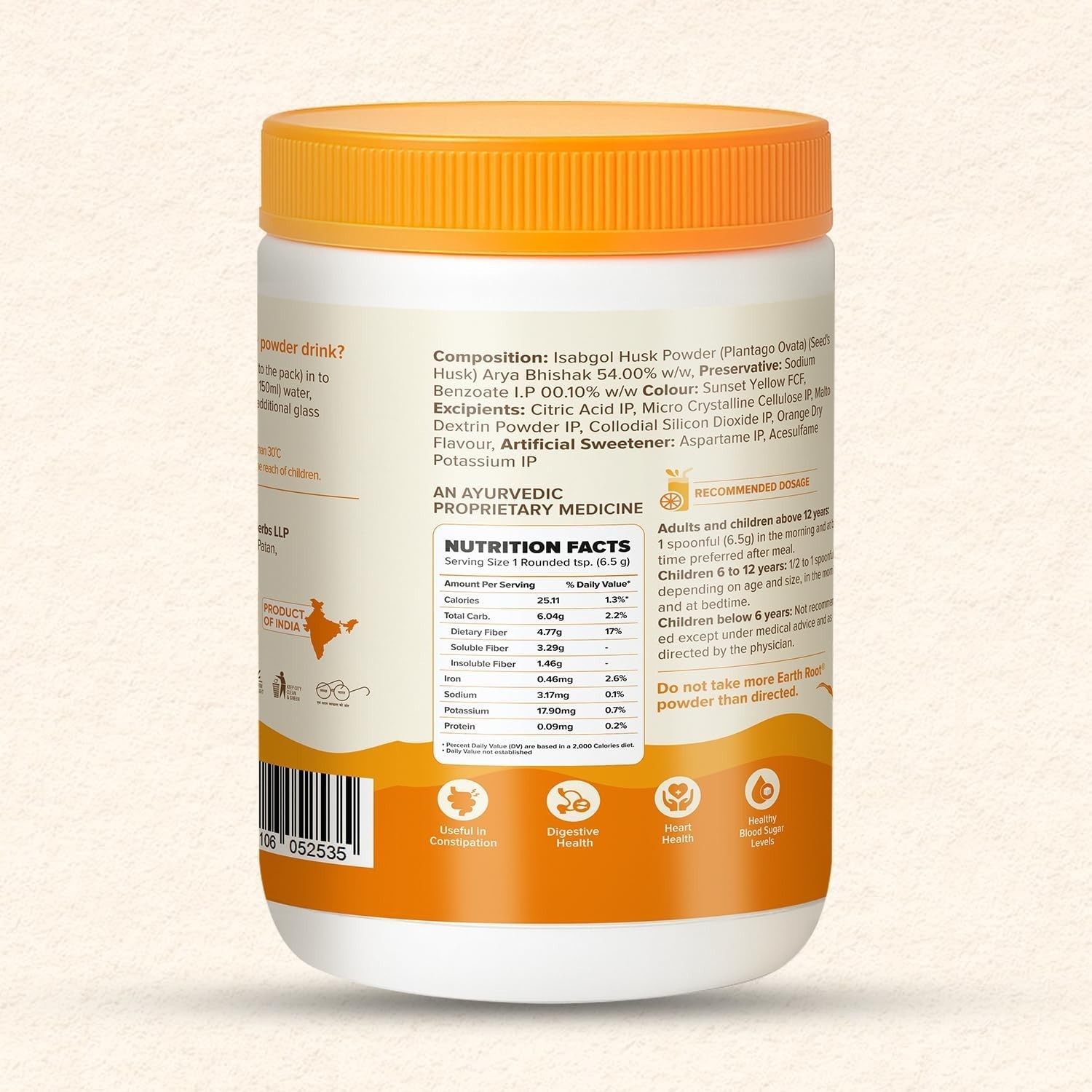 Delicious Orange Psyllium Husk Powder – & Non-GMO Fiber Supplement 100g