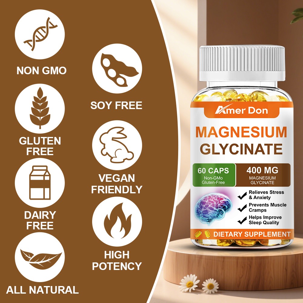 Amer Don’s High Absorption Magnesium Glycinate 400 mg, 60 Capules Non-GMO