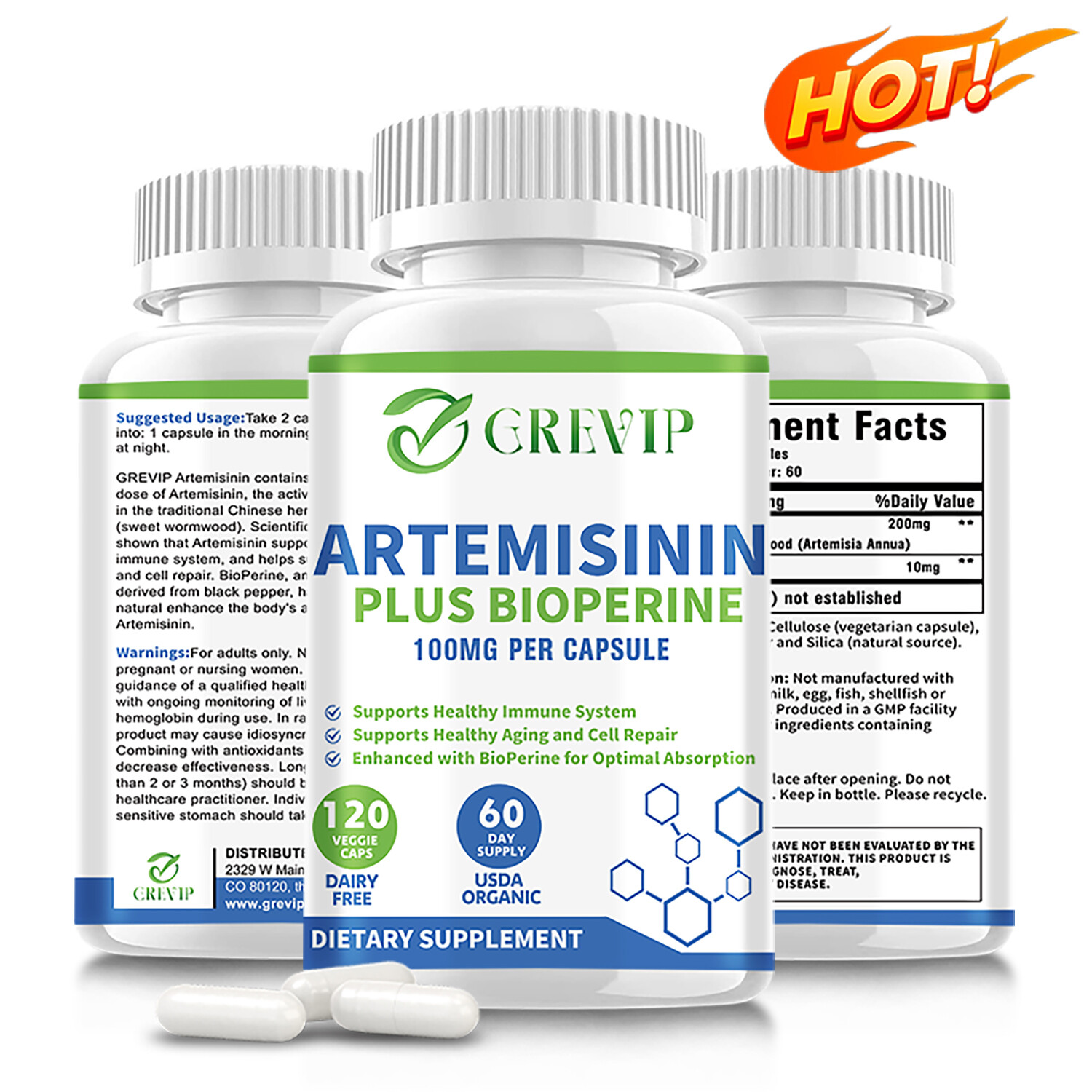 120pcs Artemisinin 100mg-Sweet Wormwood,BioPerine-Gut Health,NON-GMO,Gluten-Free