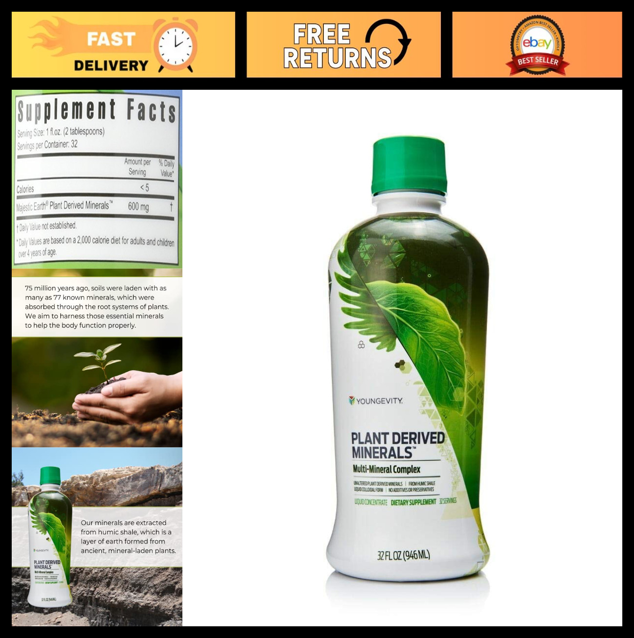 “77+ Natural Plant-Derived Liquid Minerals – 19,000mg Trace Minerals – Colloidal