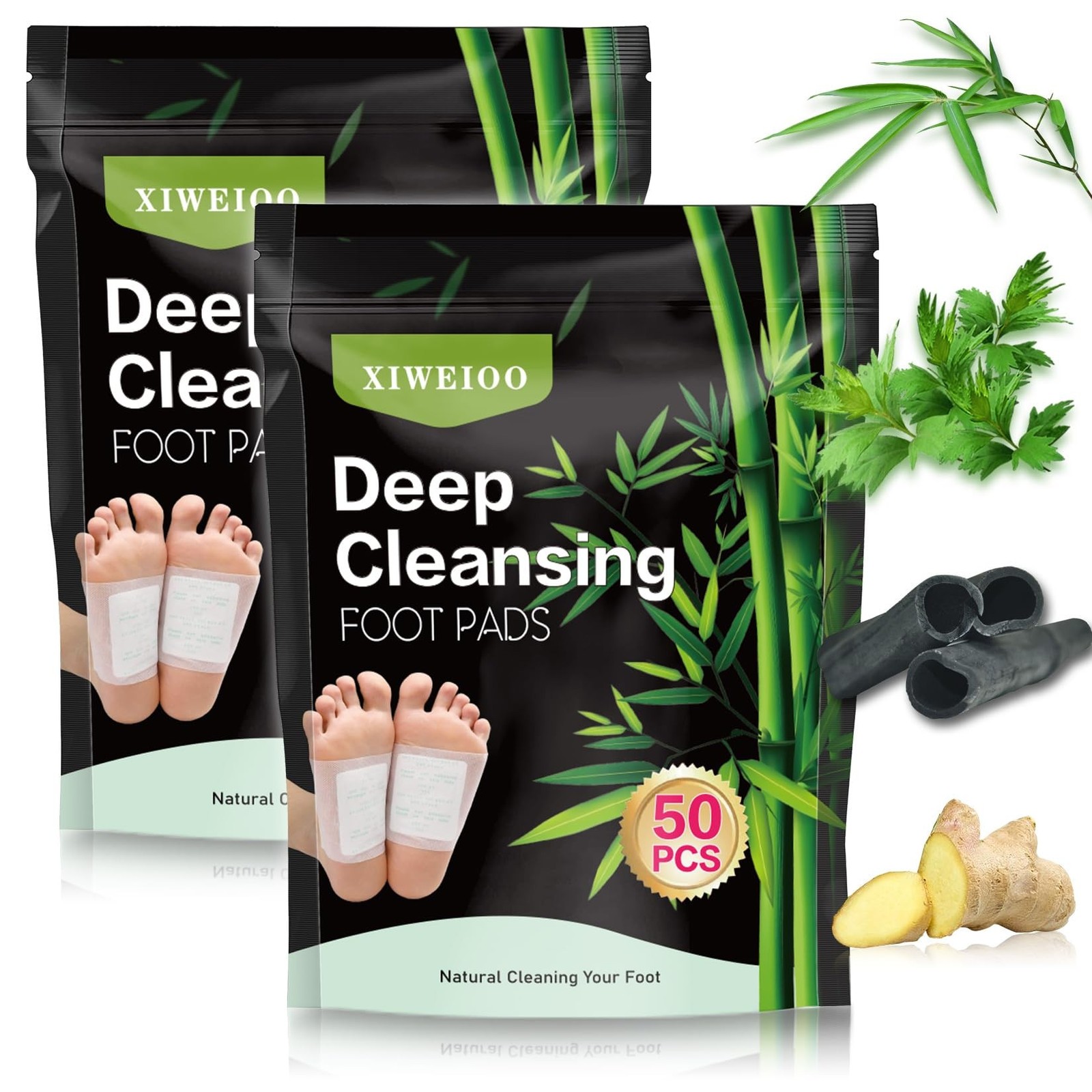 2 bags 100 Pack Foot Pads KIT Ginger Bamboo Patches Deep Cleansing