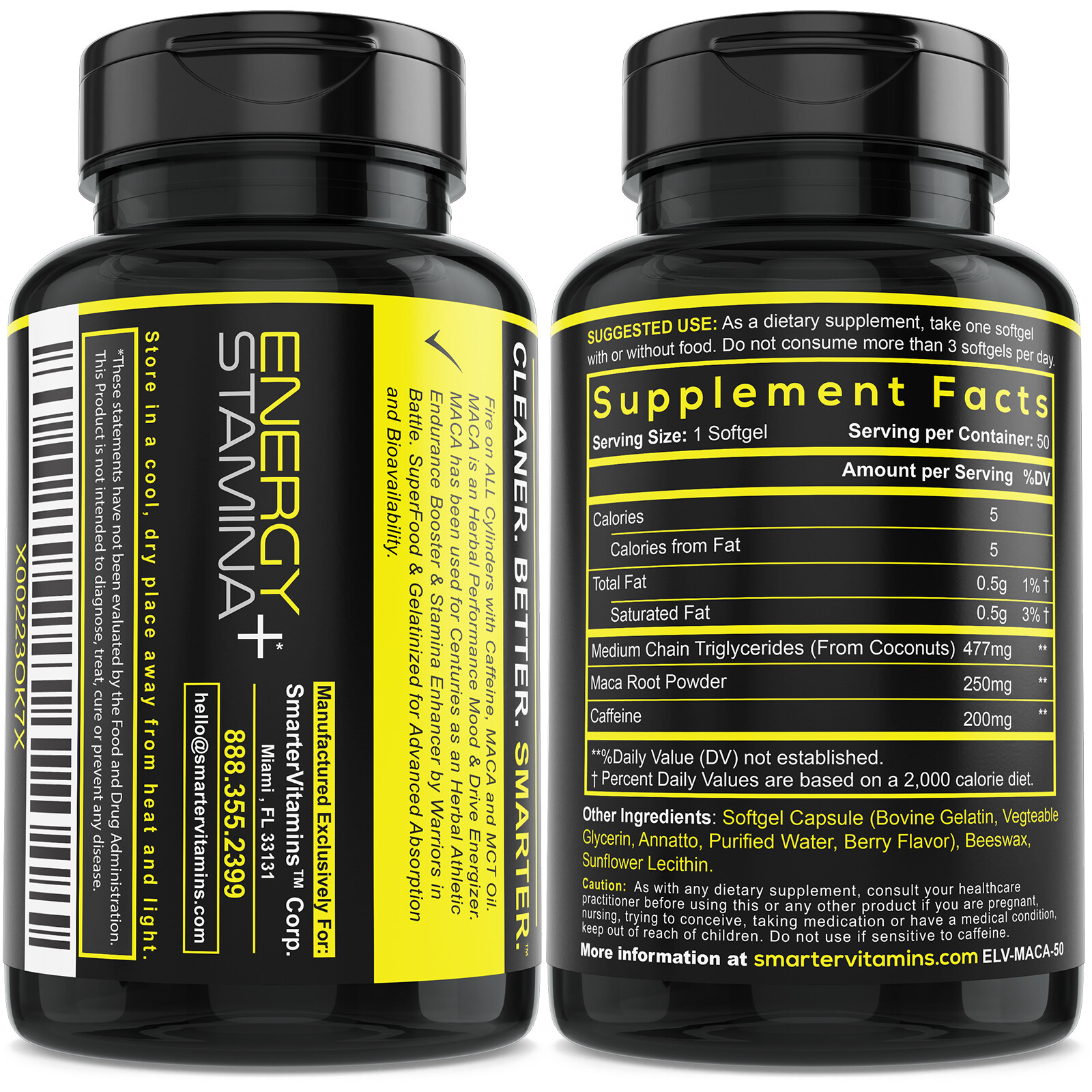SMARTERVITAMINS – 3 PACK! Caffeine MACA Made w/ Coconut MCT Oil, Extended Energy