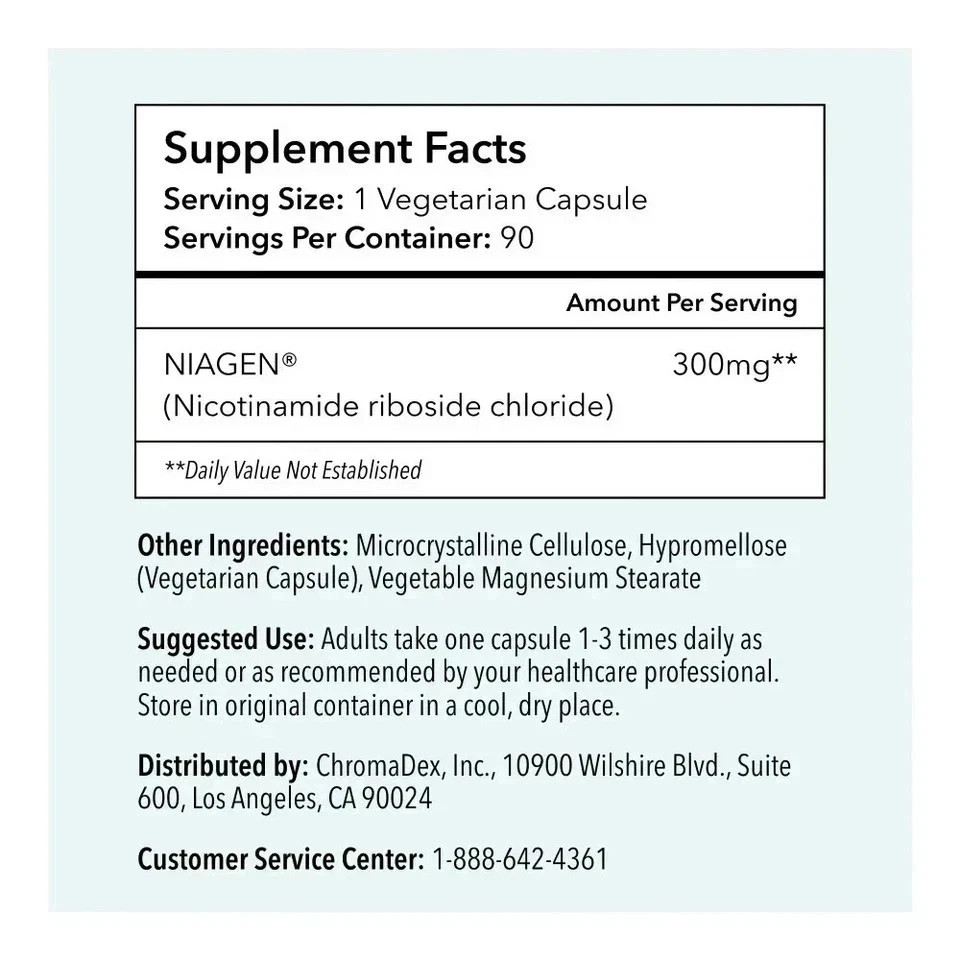3 Pack Tru Niagen Nicotinamide Riboside Chloride 300mg 90 NR Vegetarian Capsules