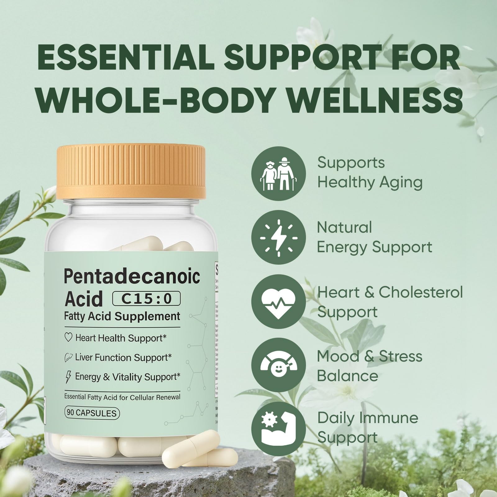 Pentadecanoic Acid Capsules, C150 Fatty Acid Supplement – Pure PlantBased Ess…