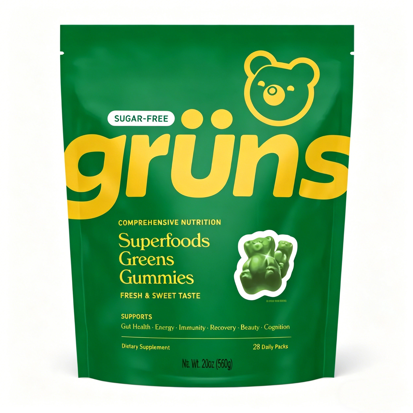Gruns Adults Super Greens Gummies Bears NO SUGAR Superfood
