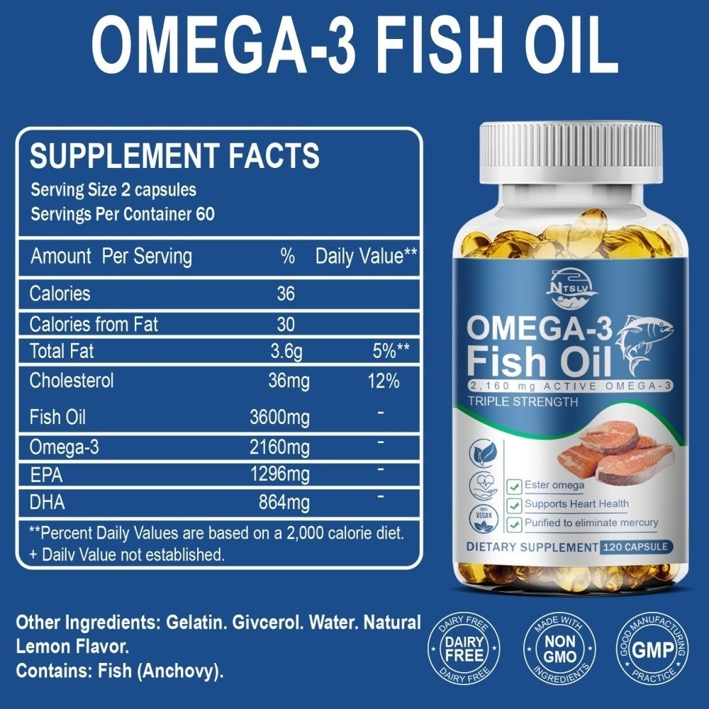 120pc Omega 3 Fish Oil Capsules 3x Strength 3600mg EPA & DHA,Highest Potency