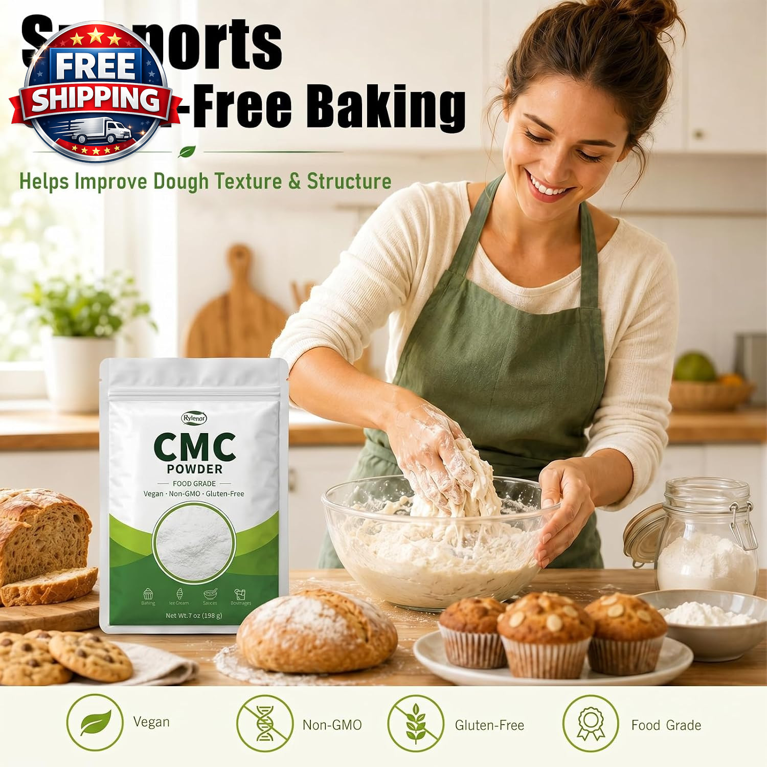 100% Pure CMC Powder CMC Para Helados for Fondant, Ice Cream Stabilizer – 7Oz Ce