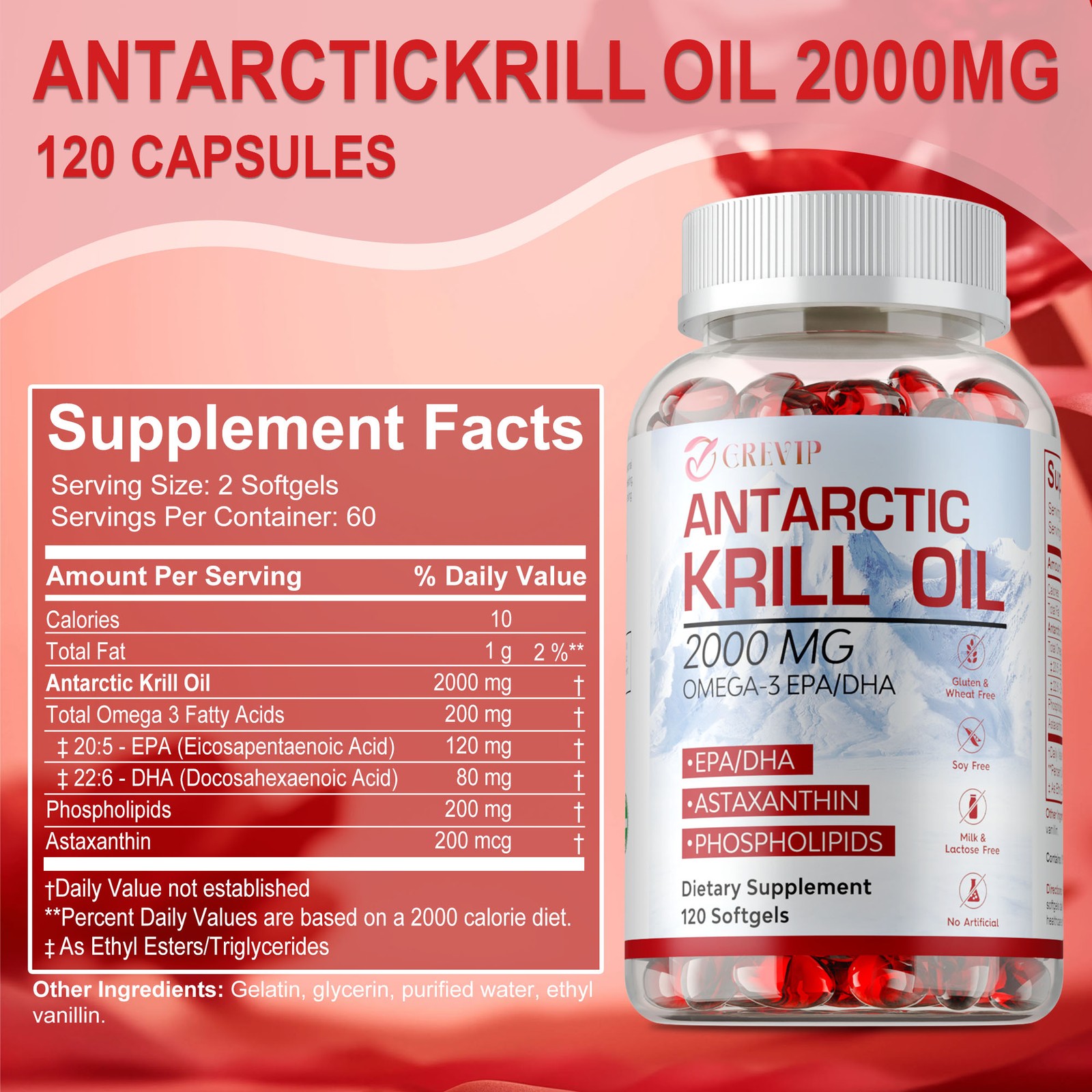 Antarctic Krill Oil -Brain Health,Anti-Aging,Improve Cardiovascular,Joint Health