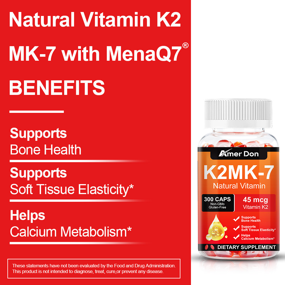 Amer Don Vitamin K2 MK-7 45 mcg, 300 Softgels – Gluten Free and Non-GMO MK7