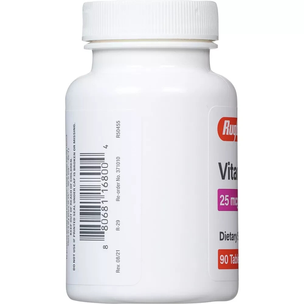 Rugby Vitamin D3 25 mcg (1000 IU), Tablet Dietary Supplement Gluten Free