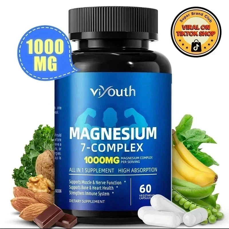 Viyouth 3PCS Magnesium 7 Complex Capsules 60 Count Sleep Support Bone Health
