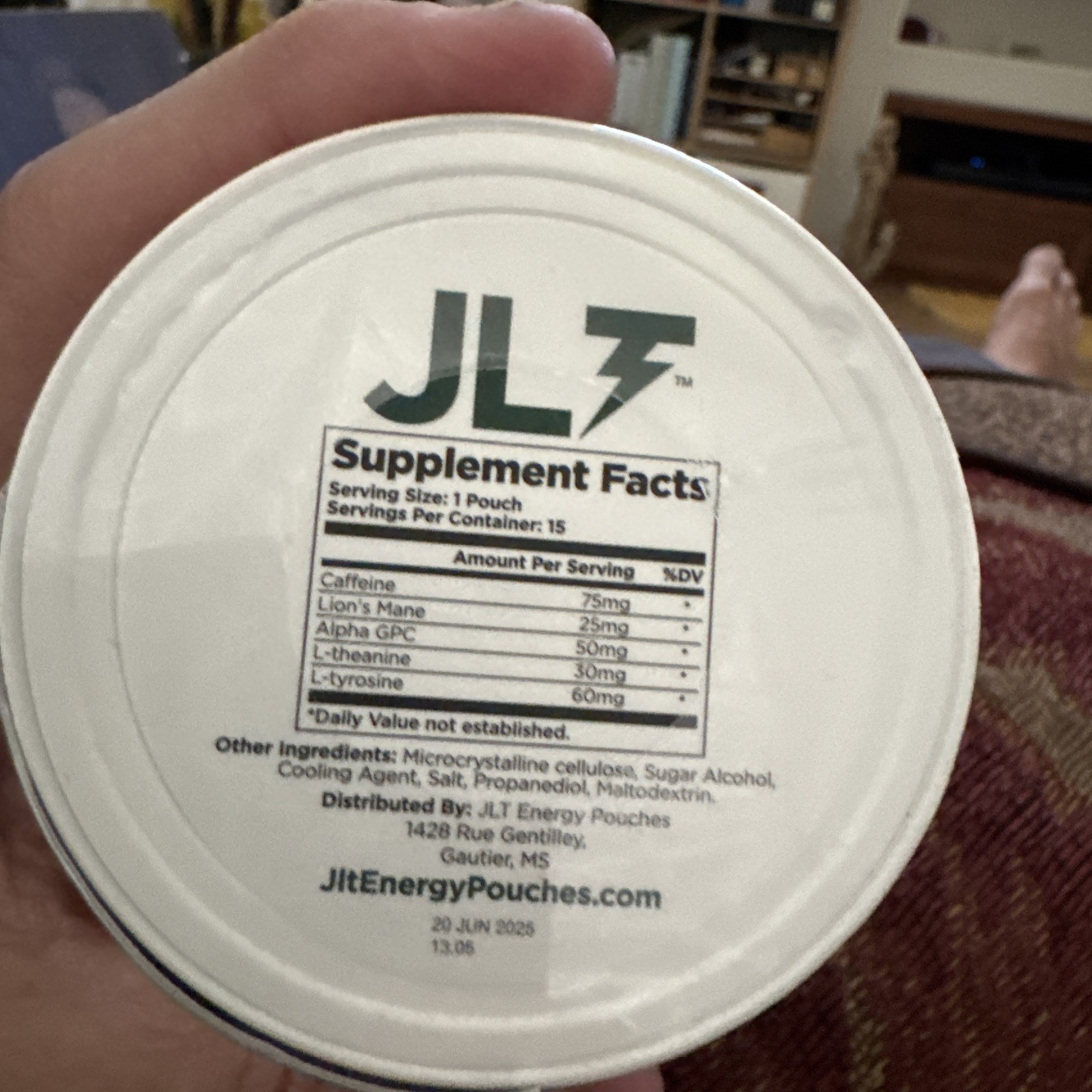 JLT 75 mg Caffeine Nootropic Pouches Energy Pouches W/ Caffeine 5 Pk READ ALL