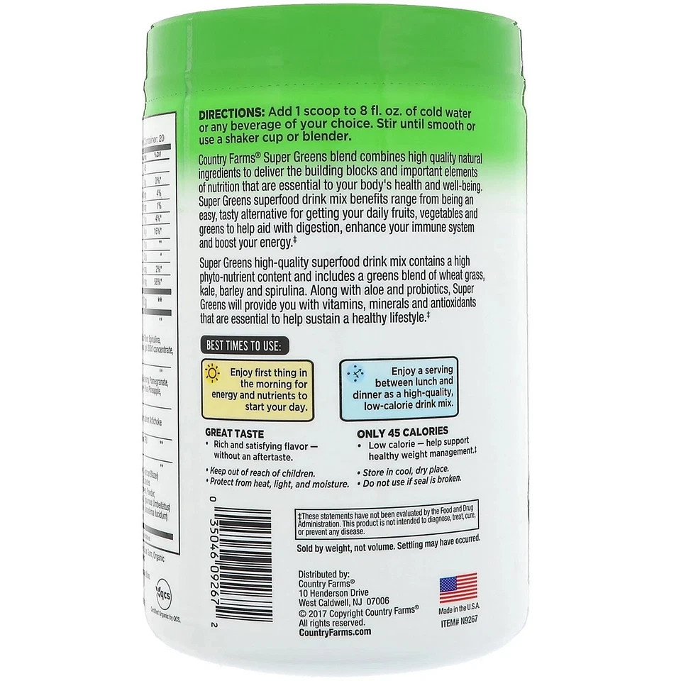 Country Farms Super Greens Alkalizing Formula Natural 300 g, 10.6 oz (6 Packs)