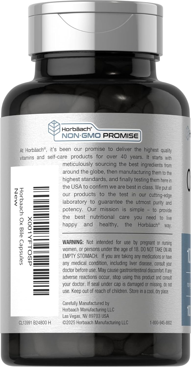 Ox Bile 1000mg | 100 Capsules | Digestive Enzymes | by Horbaach