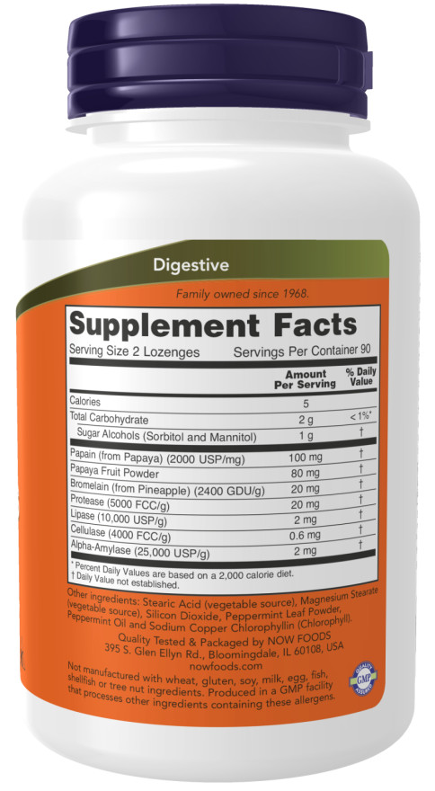 NOW Foods Chewable Papaya Enzymes 180 Lozenges 06/2026EXP