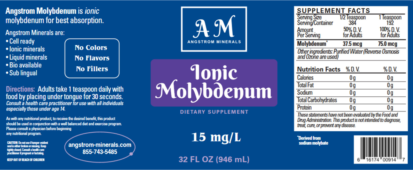 32 oz Angstrom Molybdenum Supplement by Angstrom Minerals