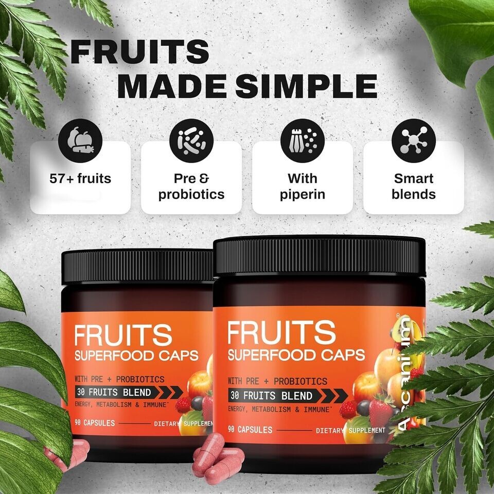 Fruit Supplements 30 Whole Fruit Blend Natures Superfood Energy Immune 90 Count