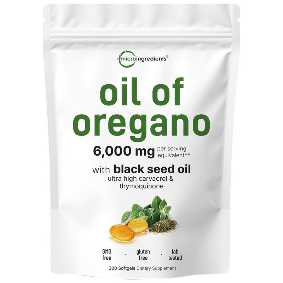 Microingredients Oil of Oregano Black Seed Oil 6000mg 300 Softgels