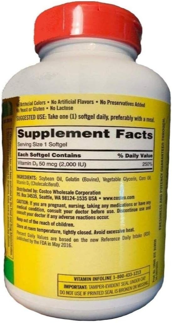 Kirkland Vitamin D3 Extra Strength-50 mcg (2000 IU) 600 Softgels, USP Verified