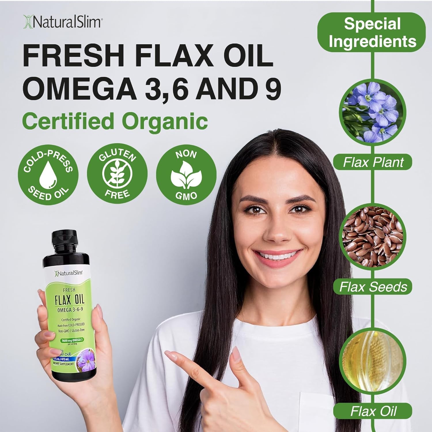 NaturalSlim Flax Oil – Flaxseed Oil – Organic Cold-Pressed Flaxseed Oil,16 fl.oz