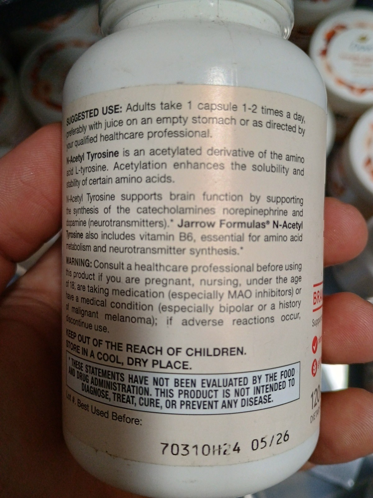 Jarrow Formulas N-Acetyl Tyrosine Brain-Fuction 350MG 120 Capsules EXP 05/2026