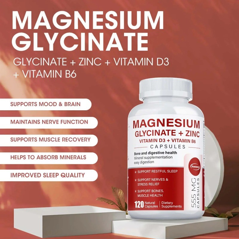 Magnesium Glycinate + Zinc 120pcs, Improves Mood, Relaxation, Muscles Recovery